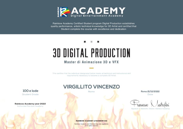 Certificato Master Rainbow Academy - Virgillito Vincenzo