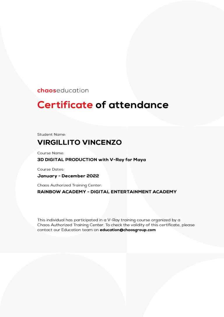 V-Ray Certificate - Virgillito Vincenzo